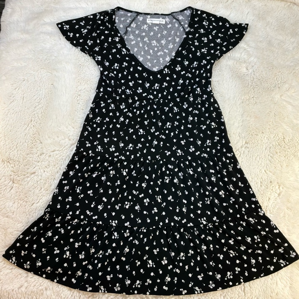 Aeropostale Black + White Floral Mini Babydoll Dress Women/Juniors XS Y2K